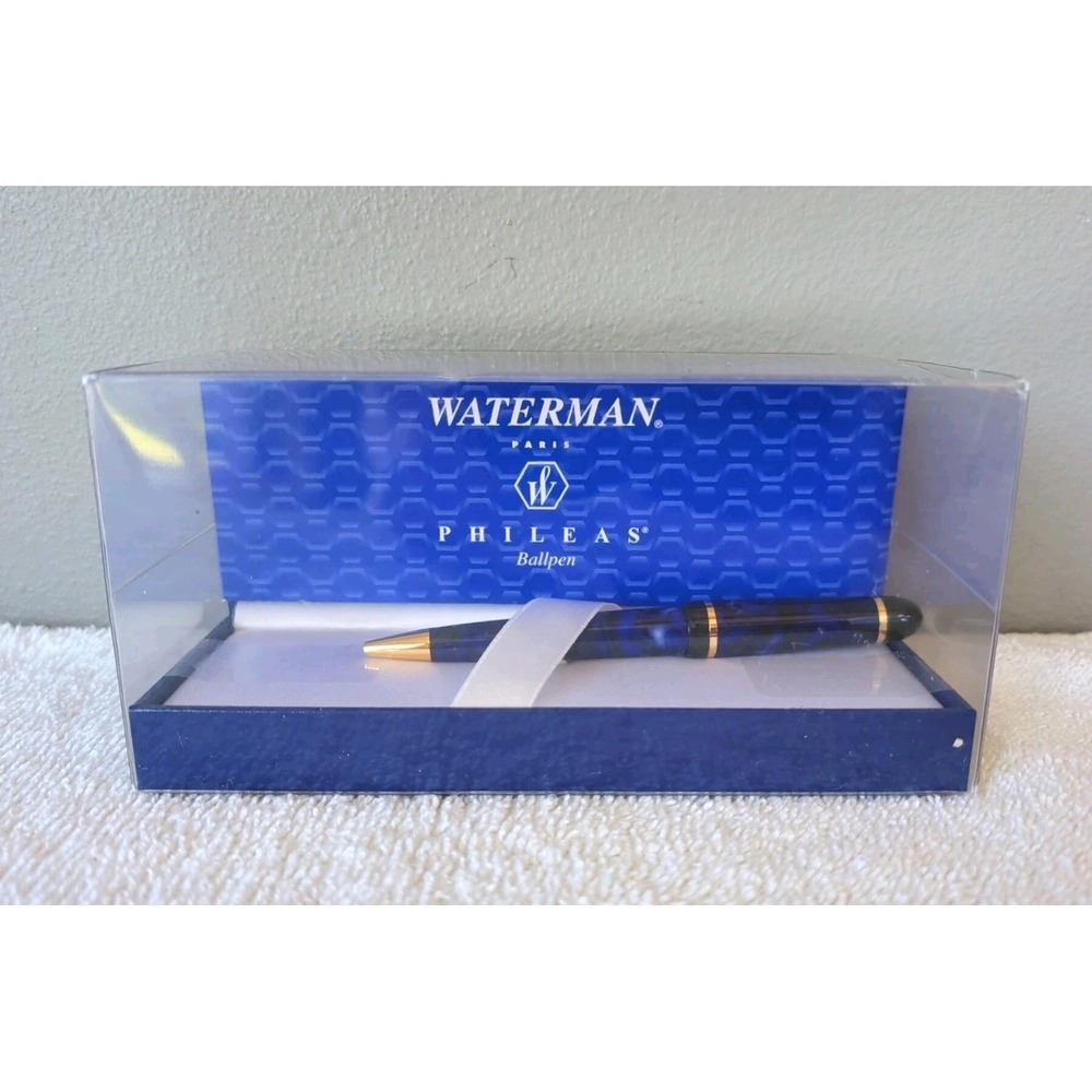 Waterman Phileas Ballpen Blue Gold Marble Ball Pen New in Box Sealed Paris 81007